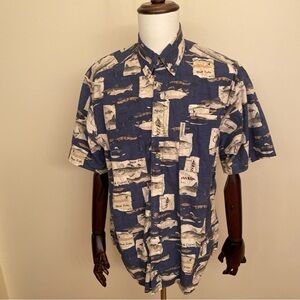 Columbia Mens Medium Fishing Shirt Short Sleeve Button Up Nautical Print
